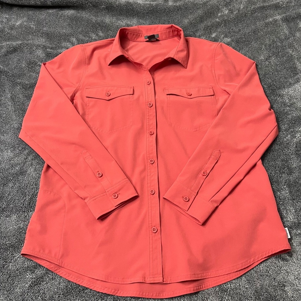 Eddie Bauer Womens Classic Fit Long Sleeve Button Down Shirt Coral Workwear Med